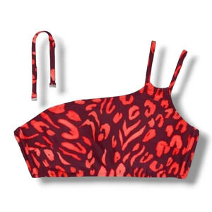 Shade & Shore Women’s Red Animal Print One Shoulder Bikini Top NWT